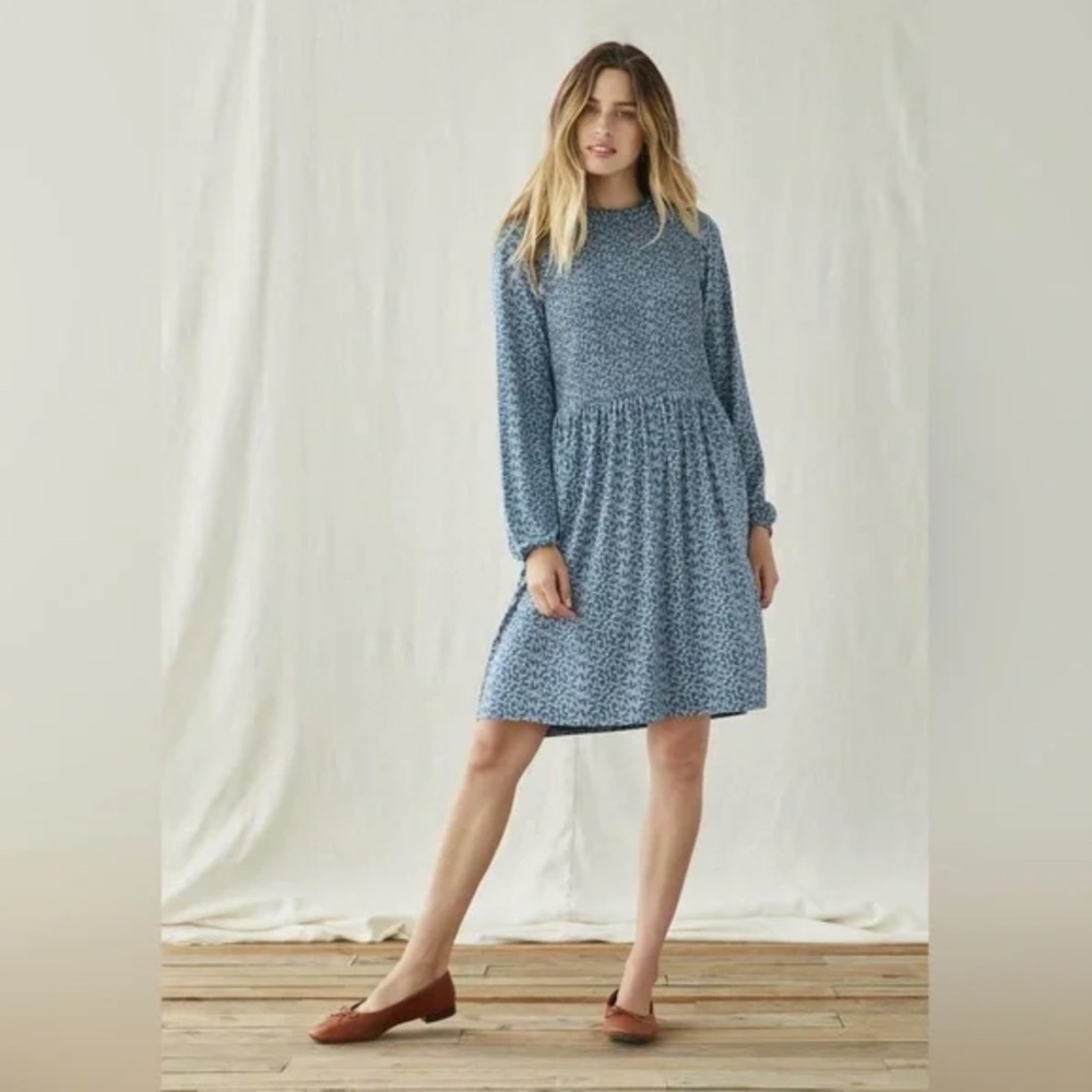 Matilda Jane Audra Floral Ruffle Smocked Long Sleeve Blue Dress, Large, Modest